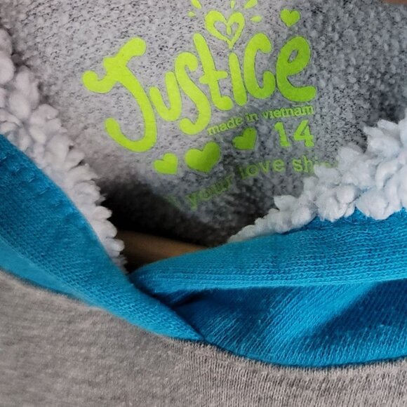 Justice Girls Sparkle Hoodie Gray Size 14 Sherpa Long Sleeve Seal Sweatshirt - Picture 5 of 6